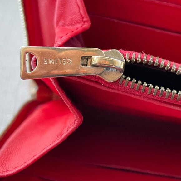 Celine Women Clutch Wallet Card Holder Red/Gray Genuine Leather Zip Around Purse - Picture 12 of 12